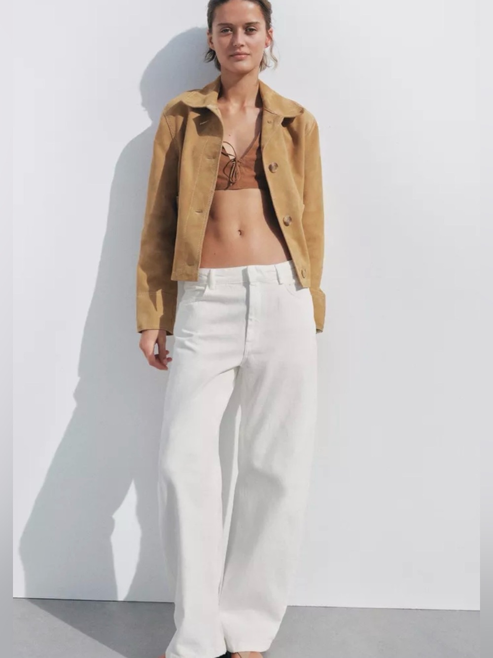 Zara White Jeans Wide Leg Raw Hem Size 8 Cropped 26” Inseam